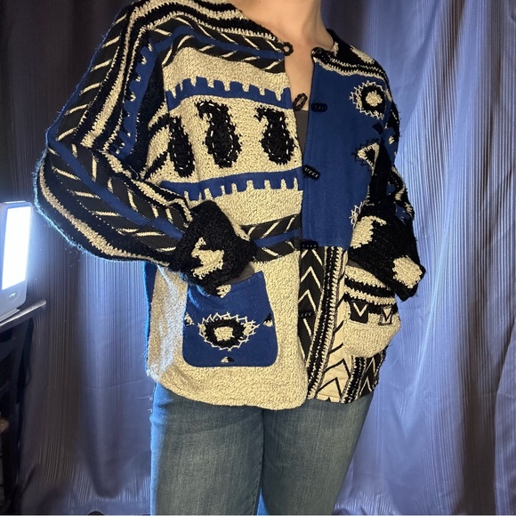 fabulous vintage funky cobalt blue wool jacket // size XL - Picture 3 of 12